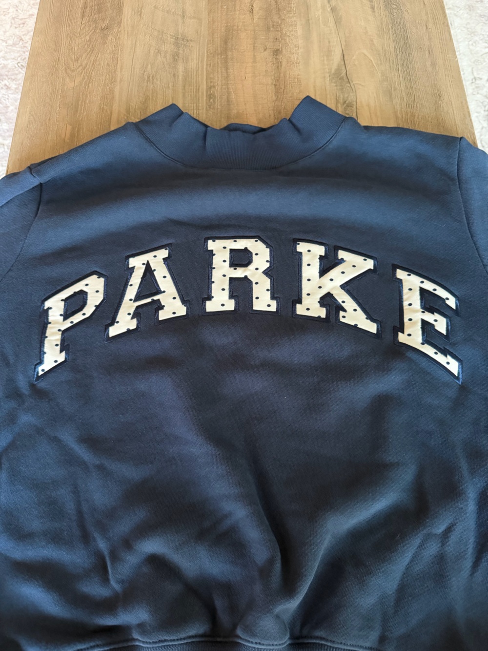 NIB PARKE Varsity Mockneck Sz S/M heritage *denim/white polka dot* - Picture 3 of 6